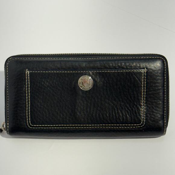 Coach Zip Around Black Pebbled Leather Wallet with Lilac Inside, VGC - Picture 1 of 10